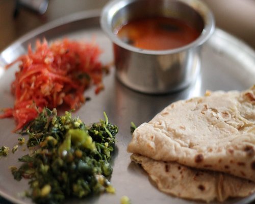 Traditional Indian thali with roti, dal, sabzi and salad